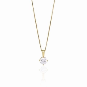 White Zirconia Princess Round Pendant SJ-P8MMRD-CZ(YG)/45
