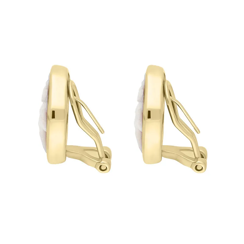Yellow Gold Plated Sterling Silver Cameo Round Fairy Stud Earrings D