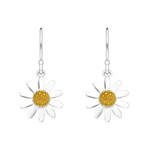 Yellow Gold Plated Sterling Silver Daisy Hook Earrings