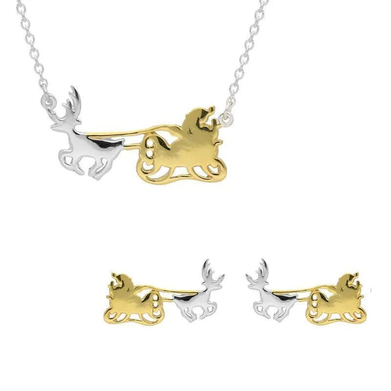 Yellow Gold Plated Sterling Silver Santa's Sleigh Two Piece Set
