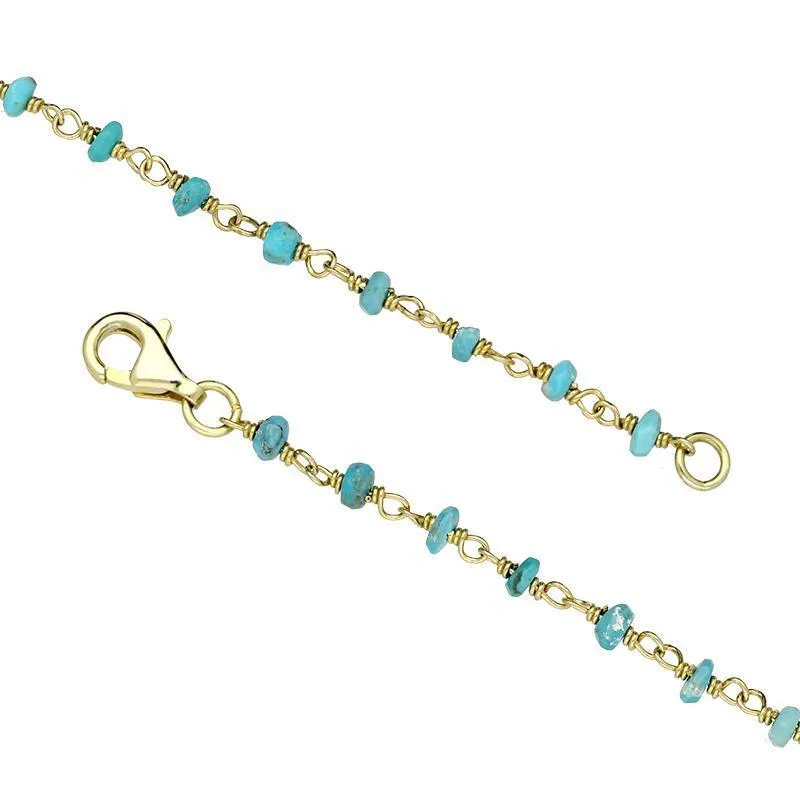 Yellow Gold Plated Sterling Silver Turquoise 3mm Bead Chain Link Necklace