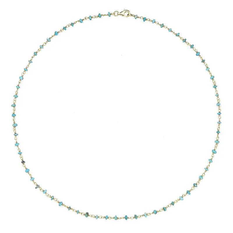Yellow Gold Plated Sterling Silver Turquoise 3mm Bead Chain Link Necklace