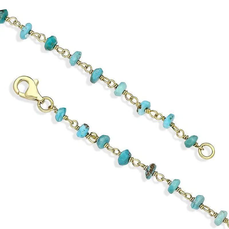 Yellow Gold Plated Sterling Silver Turquoise 4mm Bead Chain Link Necklace