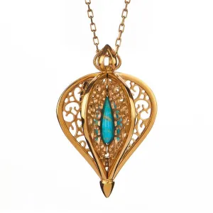 Yellow Gold Plated Sterling Silver Turquoise Flore Filigree Small Necklace