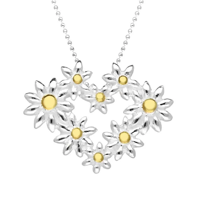 Yellow Gold Sterling Silver Plated Daisy Heart Shaped Necklace