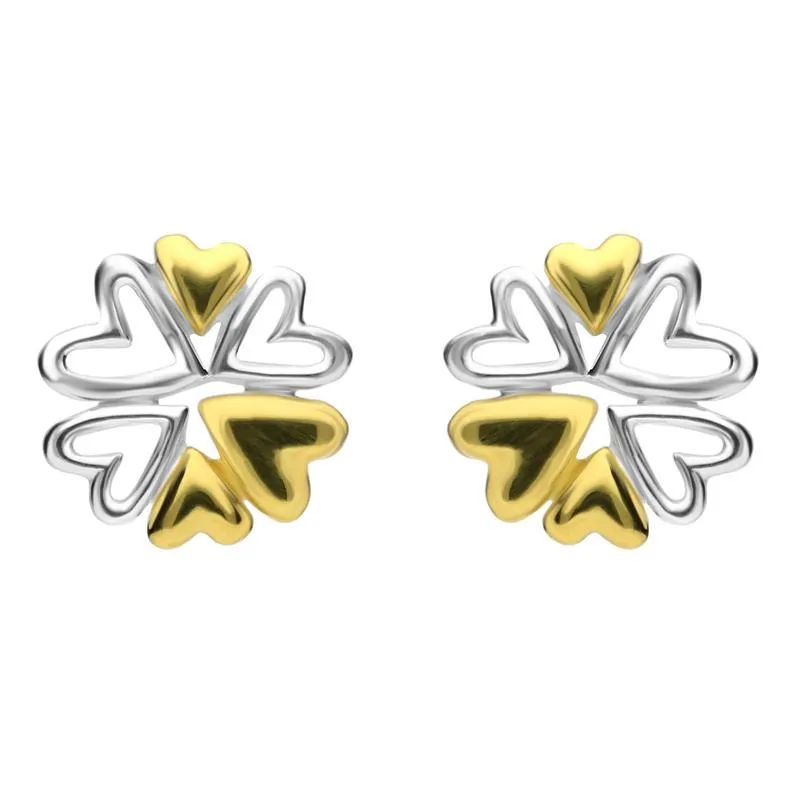 Yellow Gold Sterling Silver Plated Heart Snowflake Stud Earrings