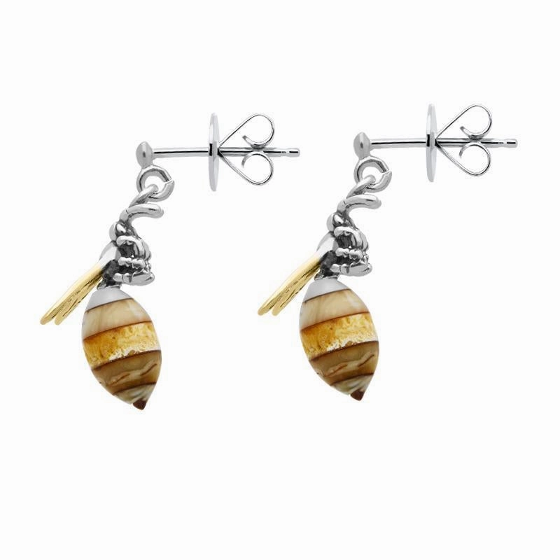 Yellow Gold Plated Sterling Silver Amber Bee Drop Earrings