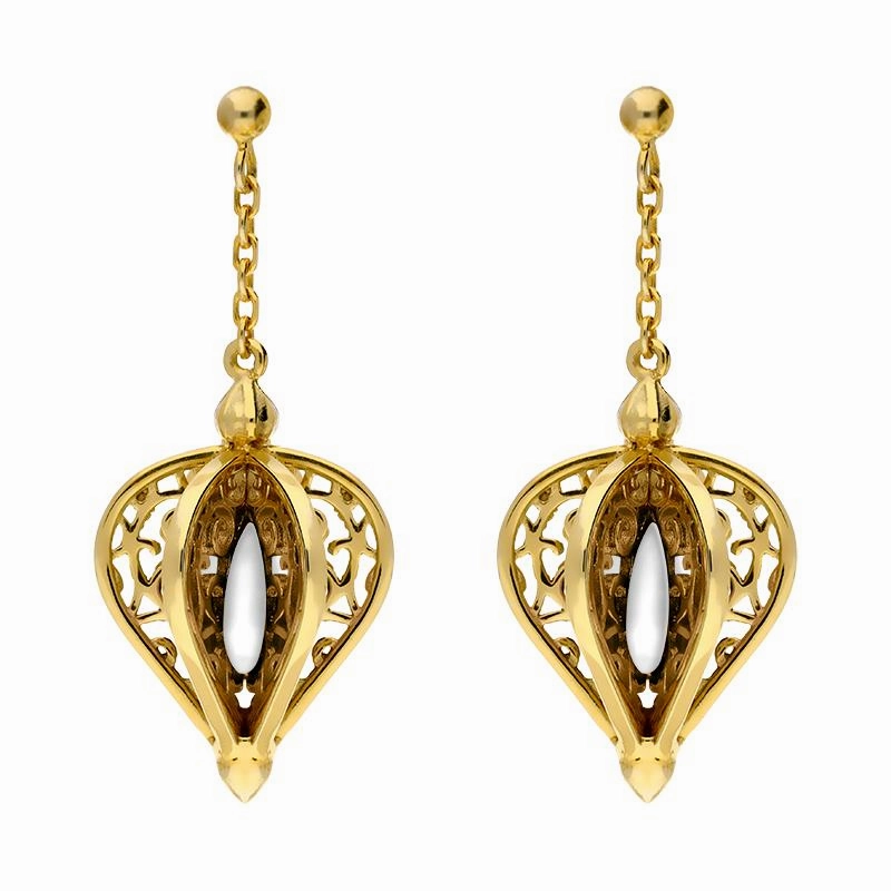 Yellow Gold Plated Sterling Silver Bauxite Flore Filigree Drop Earrings