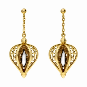Yellow Gold Plated Sterling Silver Bauxite Flore Filigree Drop Earrings