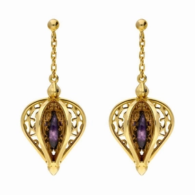 Yellow Gold Plated Sterling Silver Blue John Flore Filigree Drop Earrings D