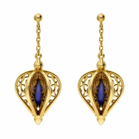 Yellow Gold Plated Sterling Silver Lapis Lazuli Flore Filigree Drop Earrings