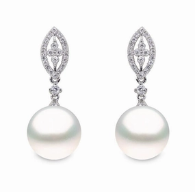 Yoko Pearl and 18ct White Gold Diamond Drop Earrings