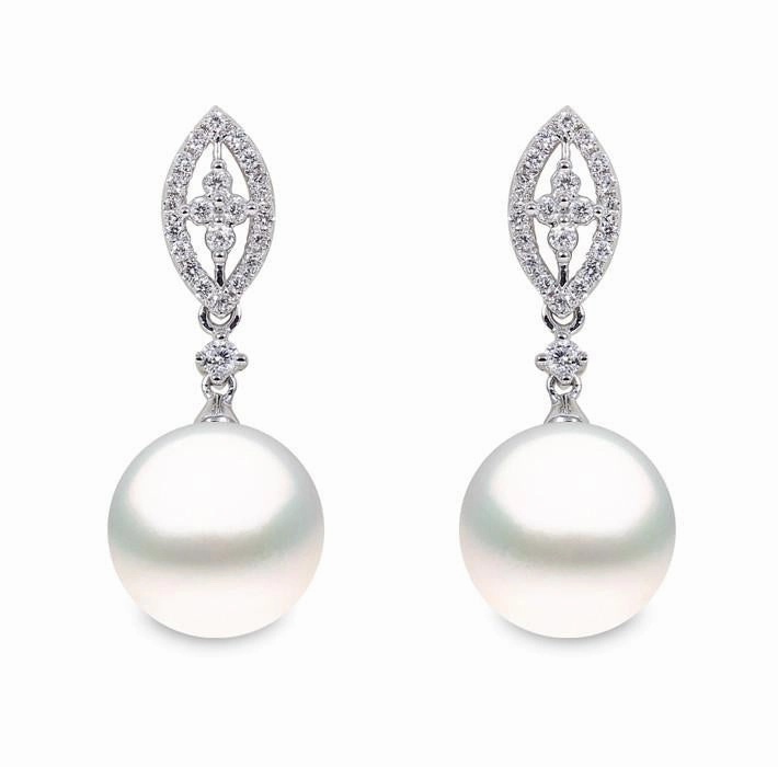 Yoko Pearl and 18ct White Gold Diamond Drop Earrings